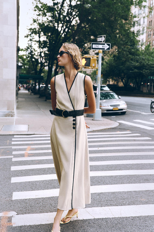 Linen Belted Midi Dress