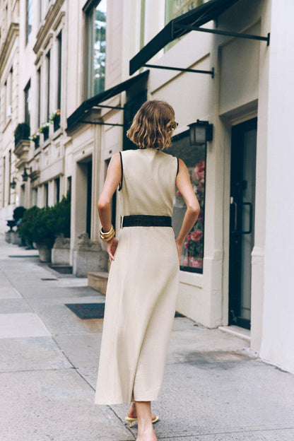 Linen Belted Midi Dress