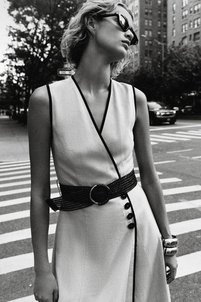 Linen Belted Midi Dress