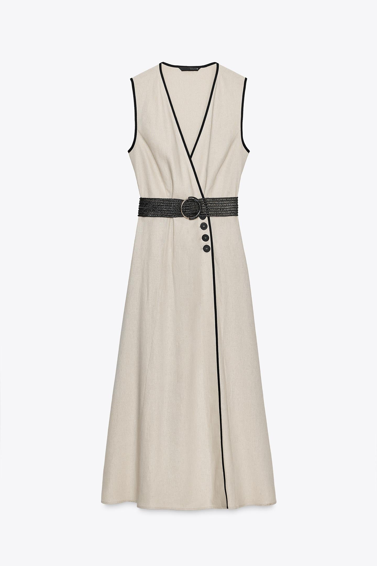 Linen Belted Midi Dress