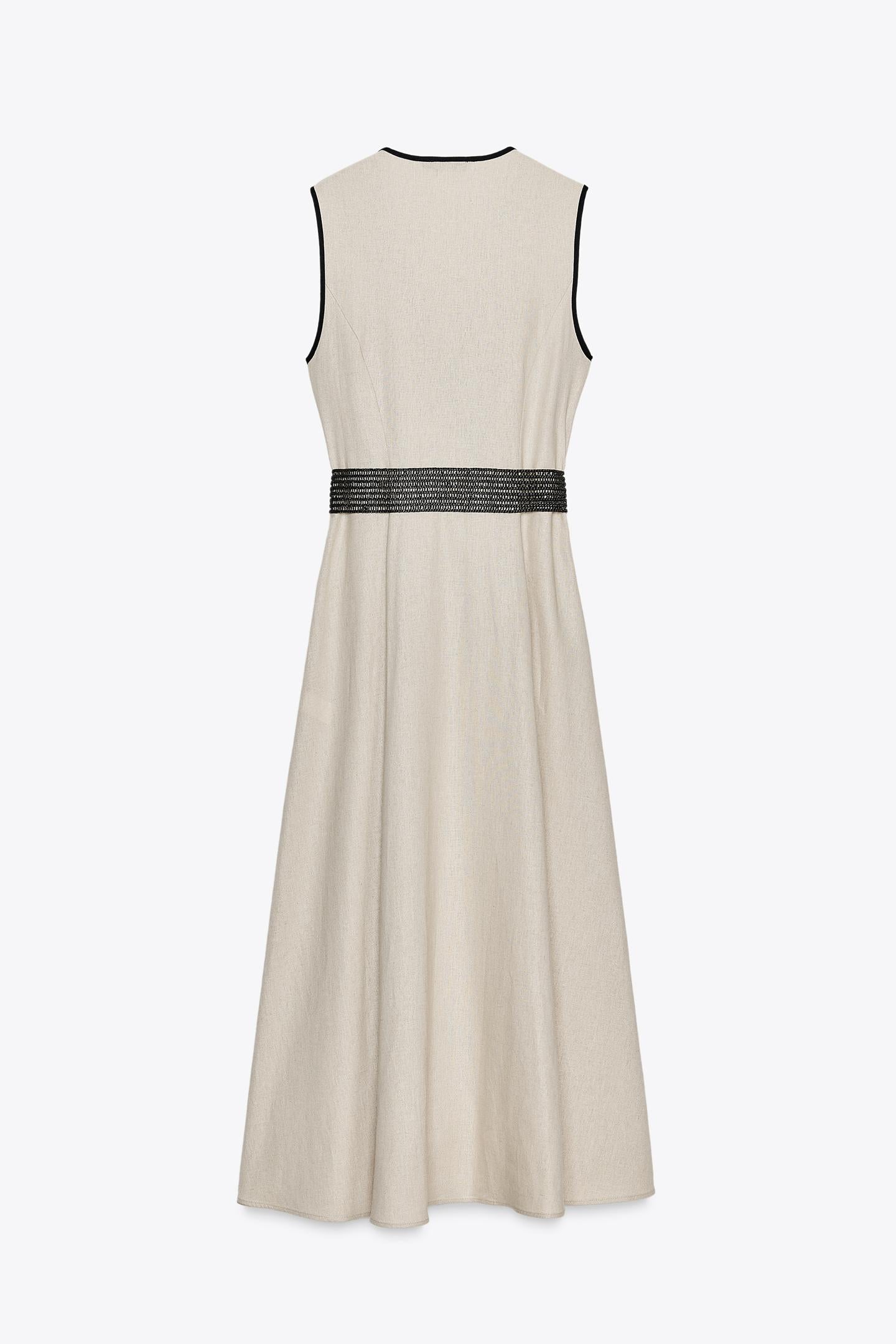 Linen Belted Midi Dress