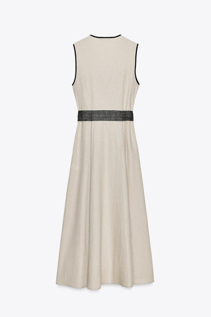 Linen Belted Midi Dress