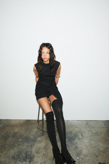 Short Topstitch Tie Dress